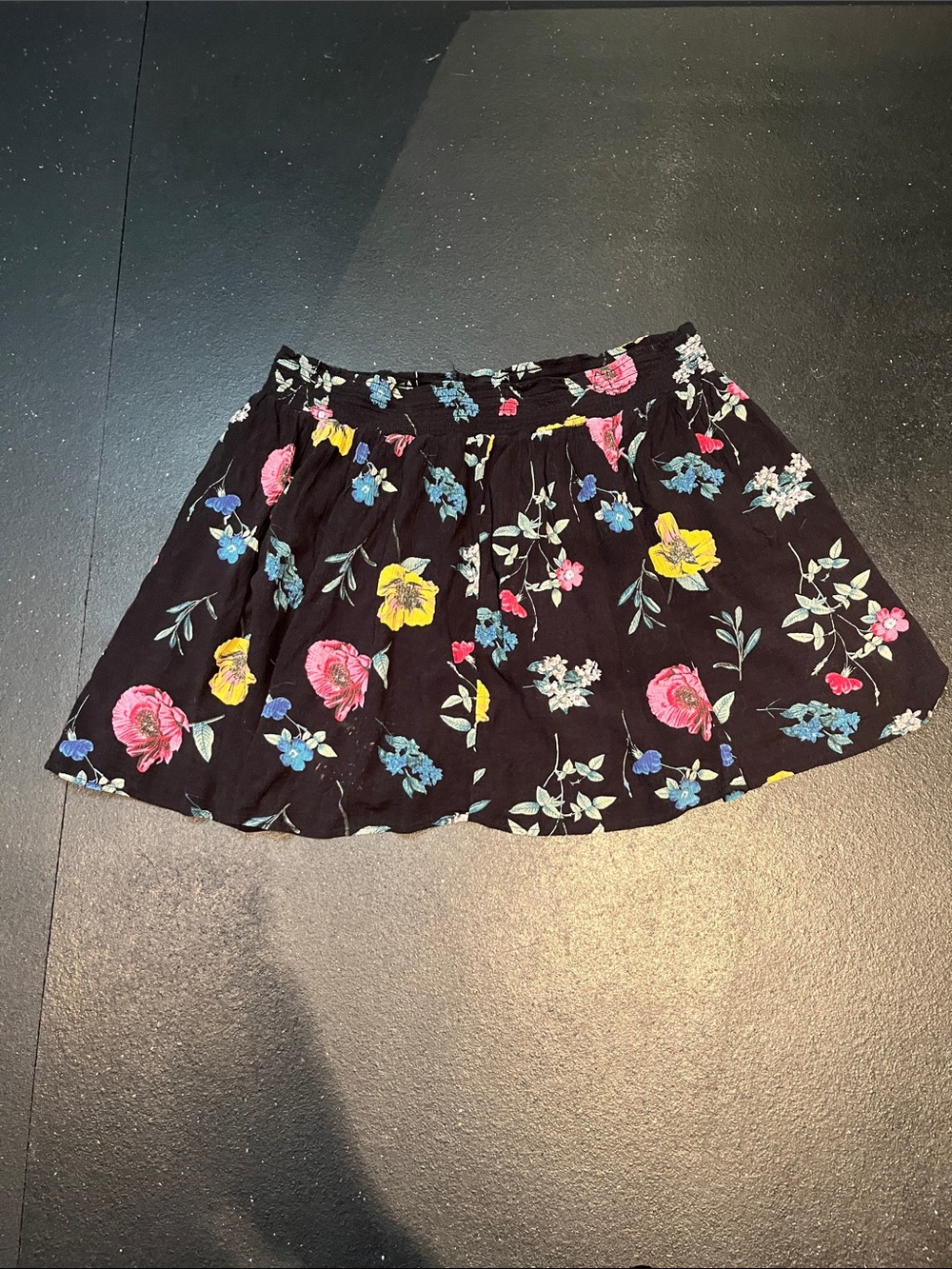 Old Navy Black Floral Skater Skirt - Pink, Yellow & Blue Flowers